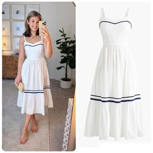 NEW J.CREW Corset midi White dress with contrast Navy trim sz 8